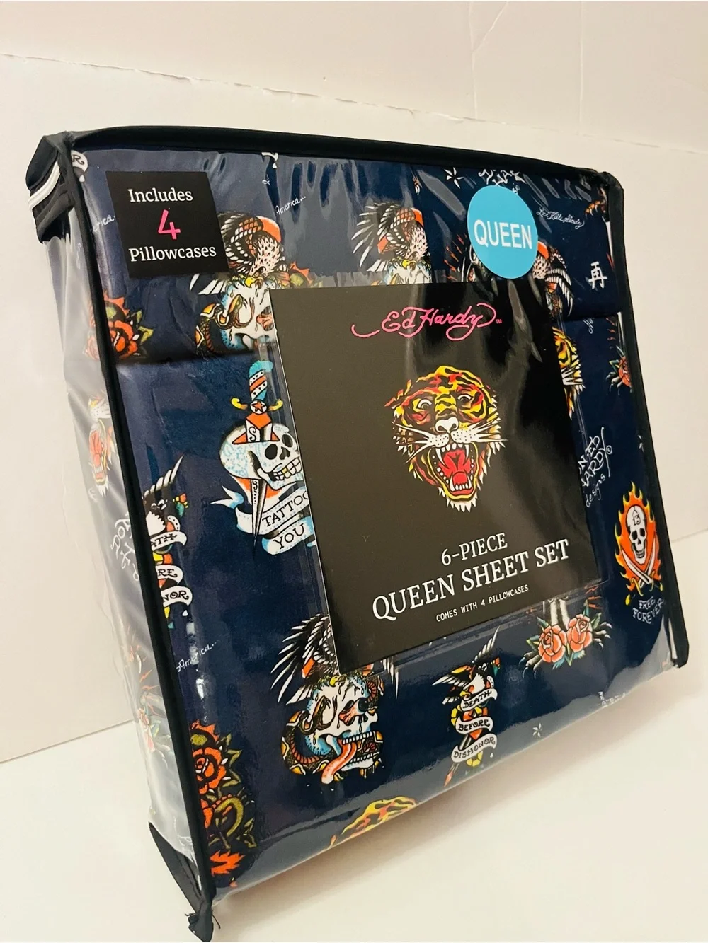 Ed Hardy & Stay Spooky Lot of 2 Queen Sheet Sets Halloween Ghost Eagle Geisha